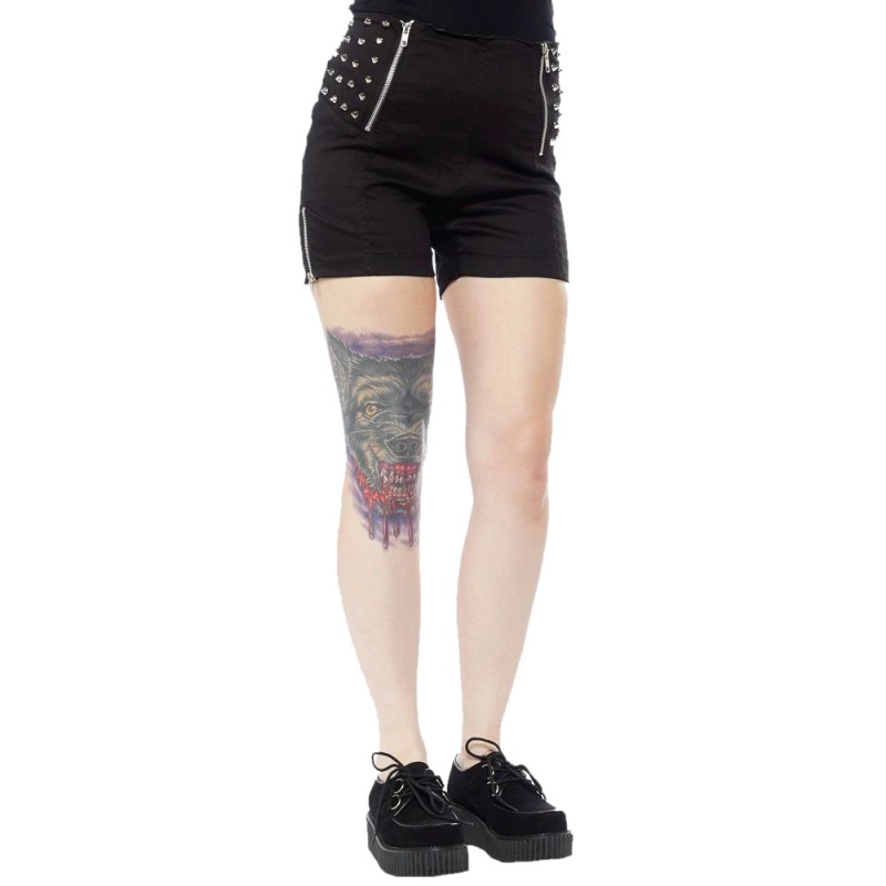 Women Gothic Punk Rock Shorts With Spikes Ladies Gothic Zippers Skirt 